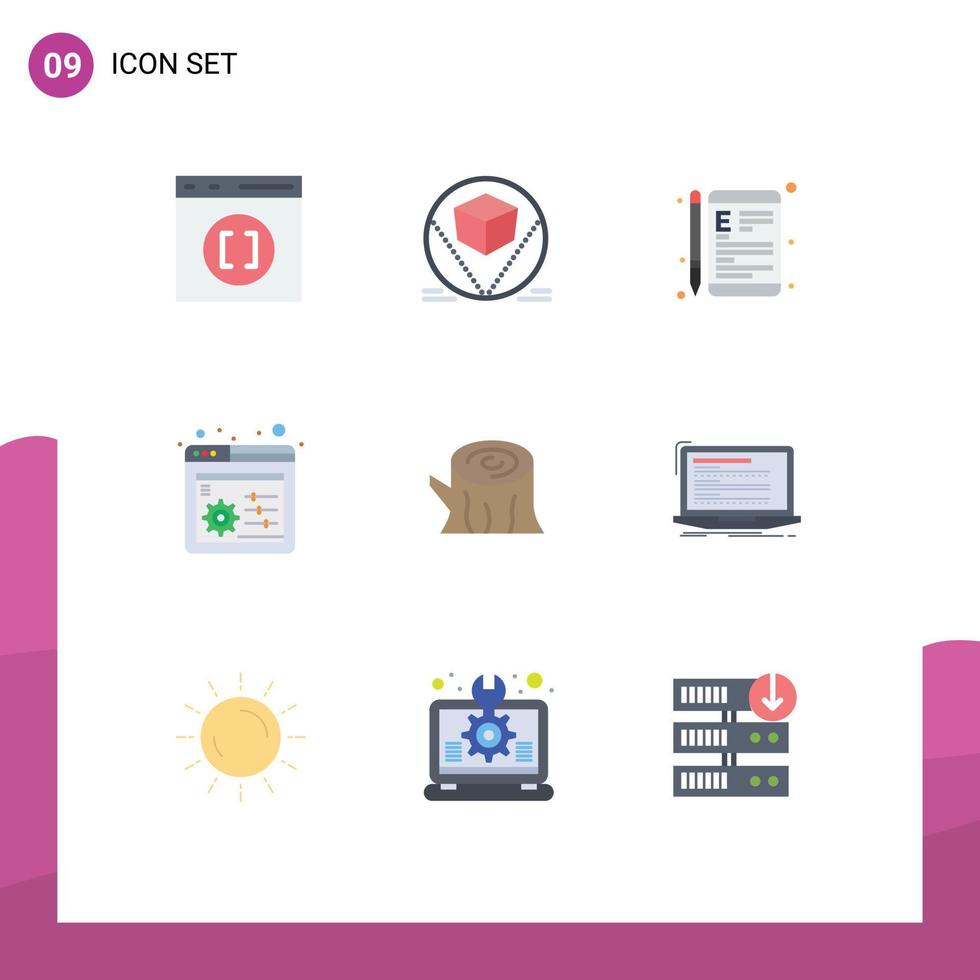 grupo de 9 signos y símbolos de colores planos para elementos de diseño vectorial editables de educación de control web en línea del panel de registro vector