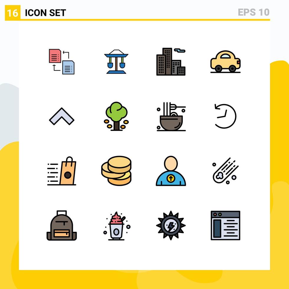 User Interface Pack of 16 Basic Flat Color Filled Lines of forward arrow apartment vehicles car Editable Creative Vector Design Elements