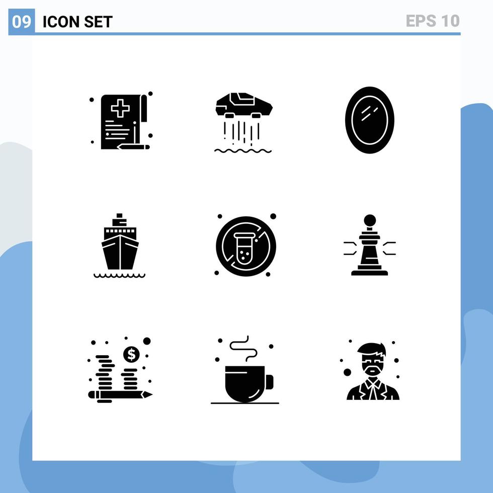 Modern Set of 9 Solid Glyphs and symbols such as no vessel technolody transport boat Editable Vector Design Elements