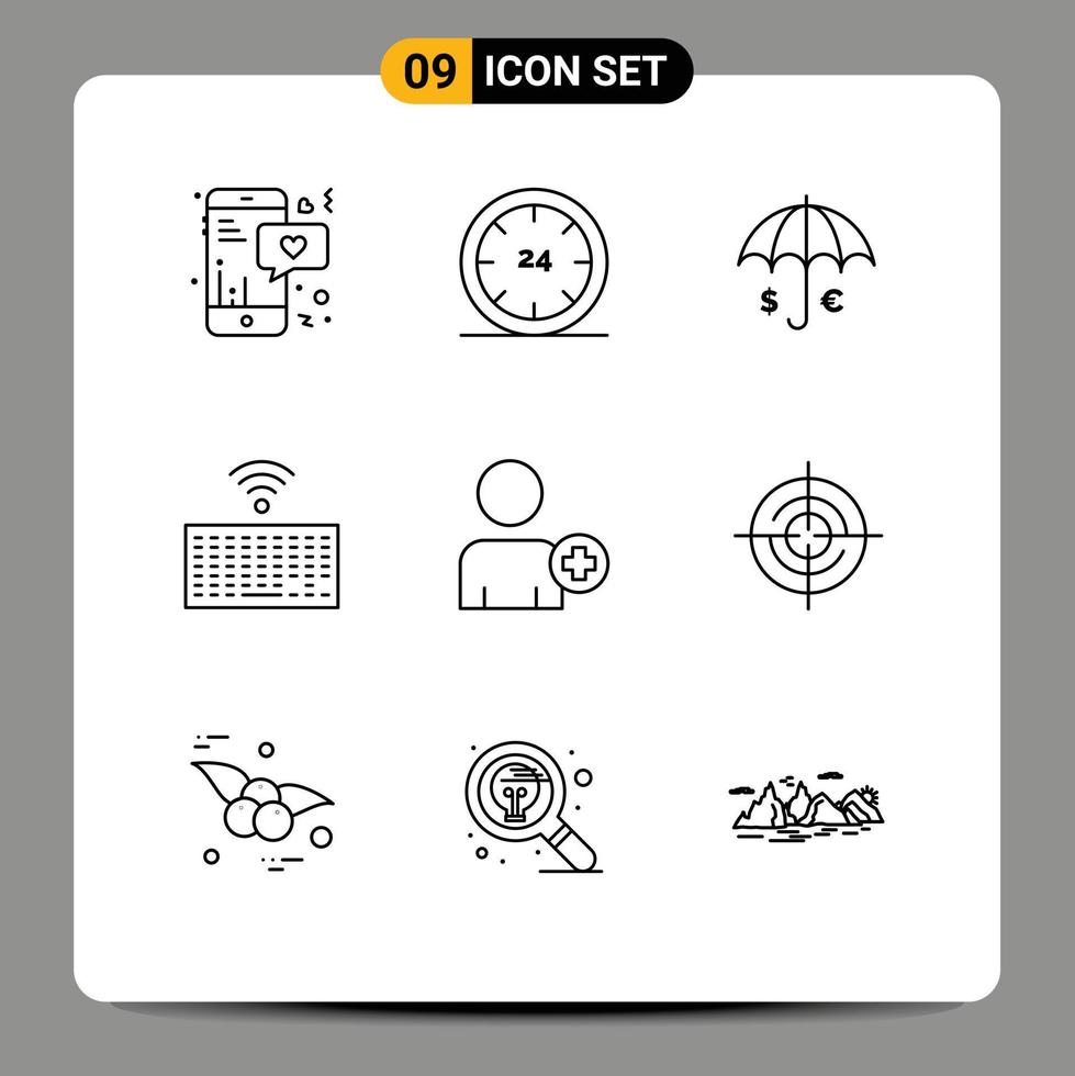 Stock Vector Icon Pack of 9 Line Signs and Symbols for type keyboard night hardware euro Editable Vector Design Elements
