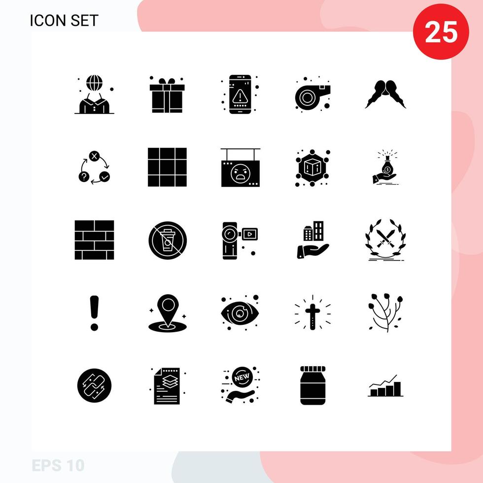 25 Thematic Vector Solid Glyphs and Editable Symbols of moustache sport fathers day referee interface Editable Vector Design Elements