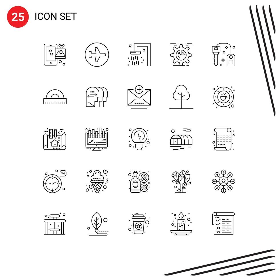 Mobile Interface Line Set of 25 Pictograms of cog seo flying gear travel Editable Vector Design Elements