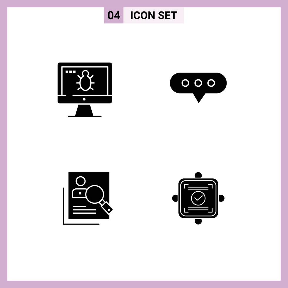Universal Icon Symbols Group of 4 Modern Solid Glyphs of monitor human security comment personal Editable Vector Design Elements