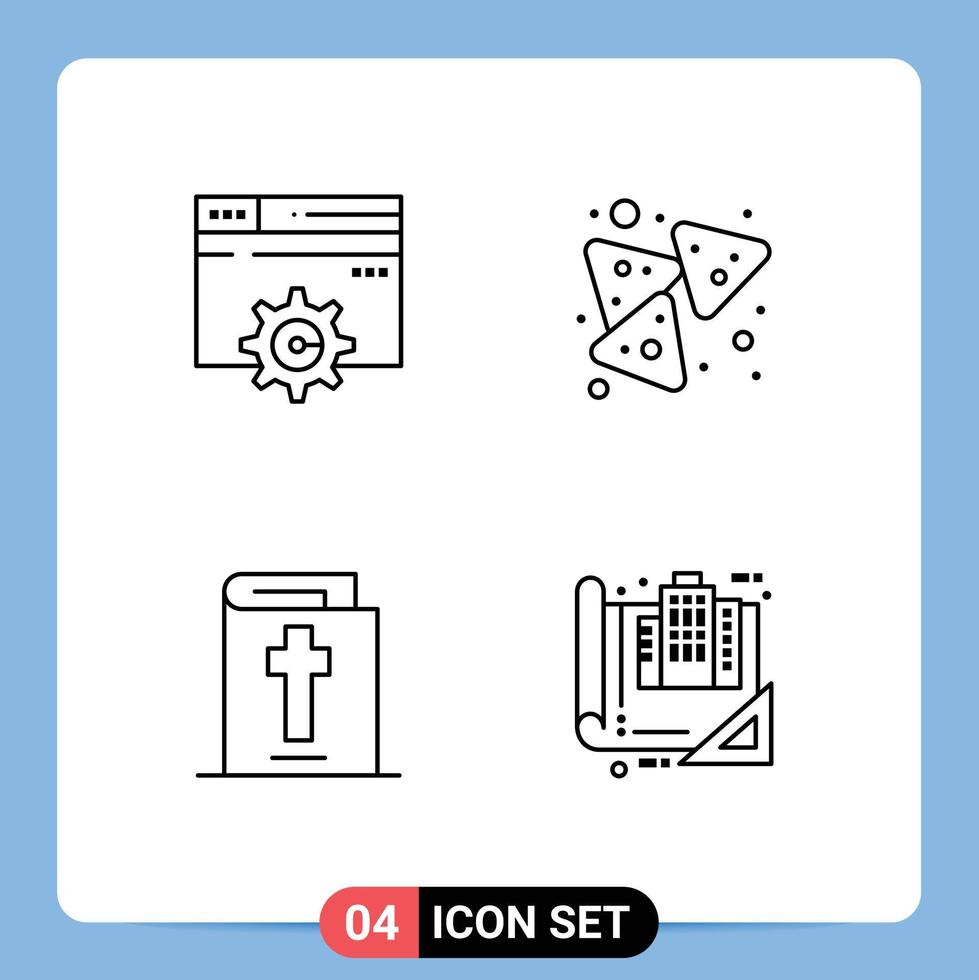 Pictogram Set of 4 Simple Filledline Flat Colors of web halloween setting nachos building Editable Vector Design Elements