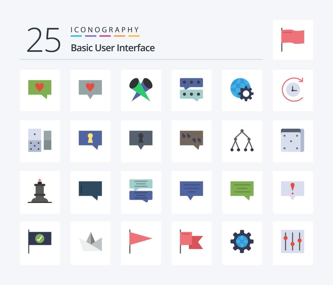 Basic 25 Flat Color icon pack including dominoes. casino. conversation. time machine. internet vector