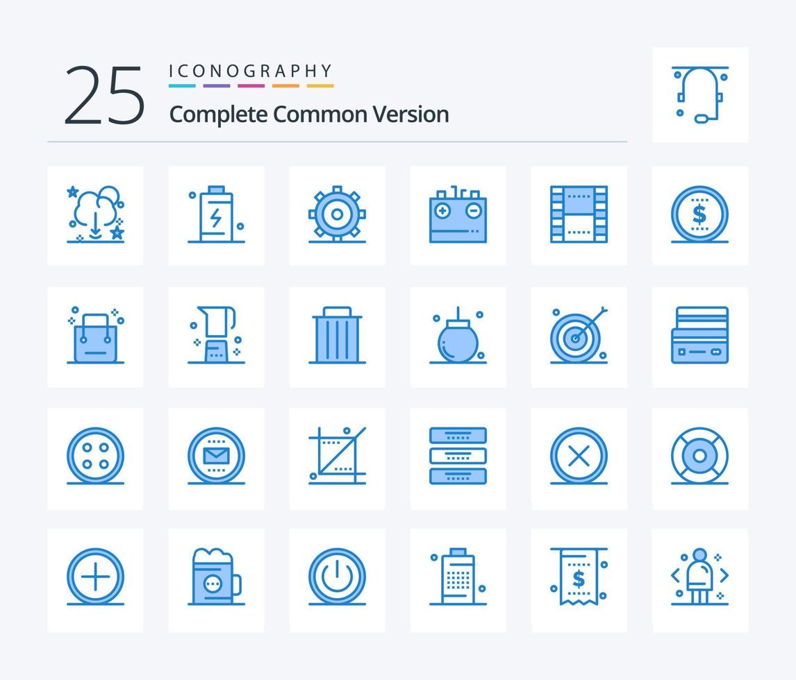 Complete Common Version 25 Blue Color icon pack including energy. charging. energy. charge. ui vector