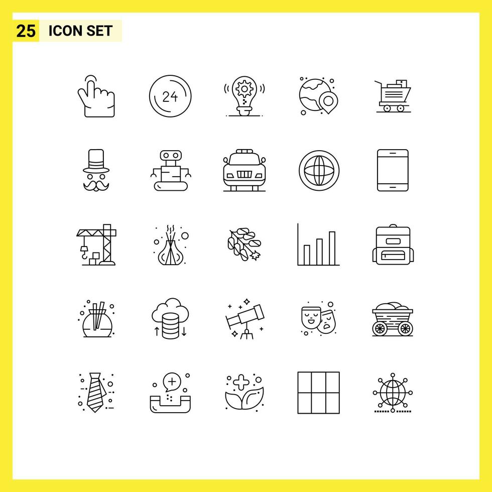 Set of 25 Vector Lines on Grid for shopping shopping bulb location world Editable Vector Design Elements