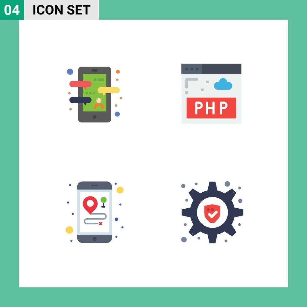 Set of 4 Commercial Flat Icons pack for app maps language php lock Editable Vector Design Elements