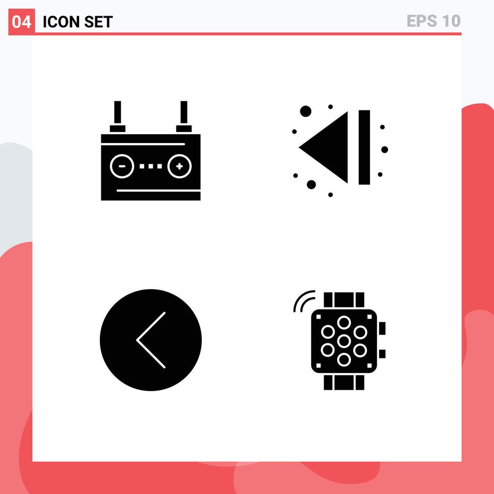 Pack of 4 Modern Solid Glyphs Signs and Symbols for Web Print Media such as accumulator media electricity end multimedia Editable Vector Design Elements