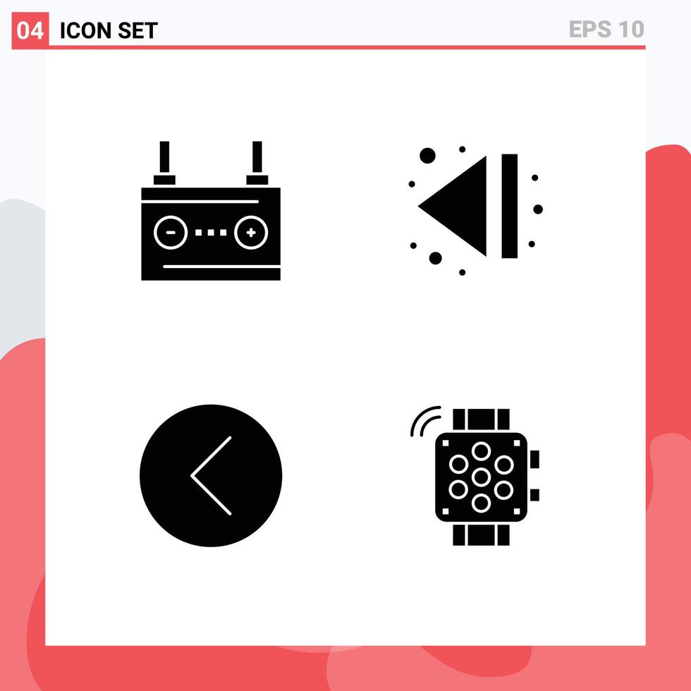 paquete de 4 signos y símbolos de glifos sólidos modernos para medios de impresión web, como elementos de diseño de vectores editables multimedia finales de electricidad de medios acumuladores