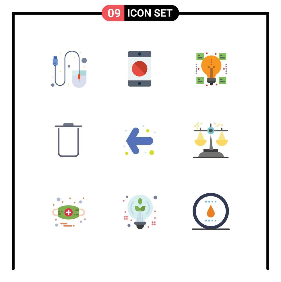 Flat Color Pack of 9 Universal Symbols of back trash mobile sets sharing Editable Vector Design Elements