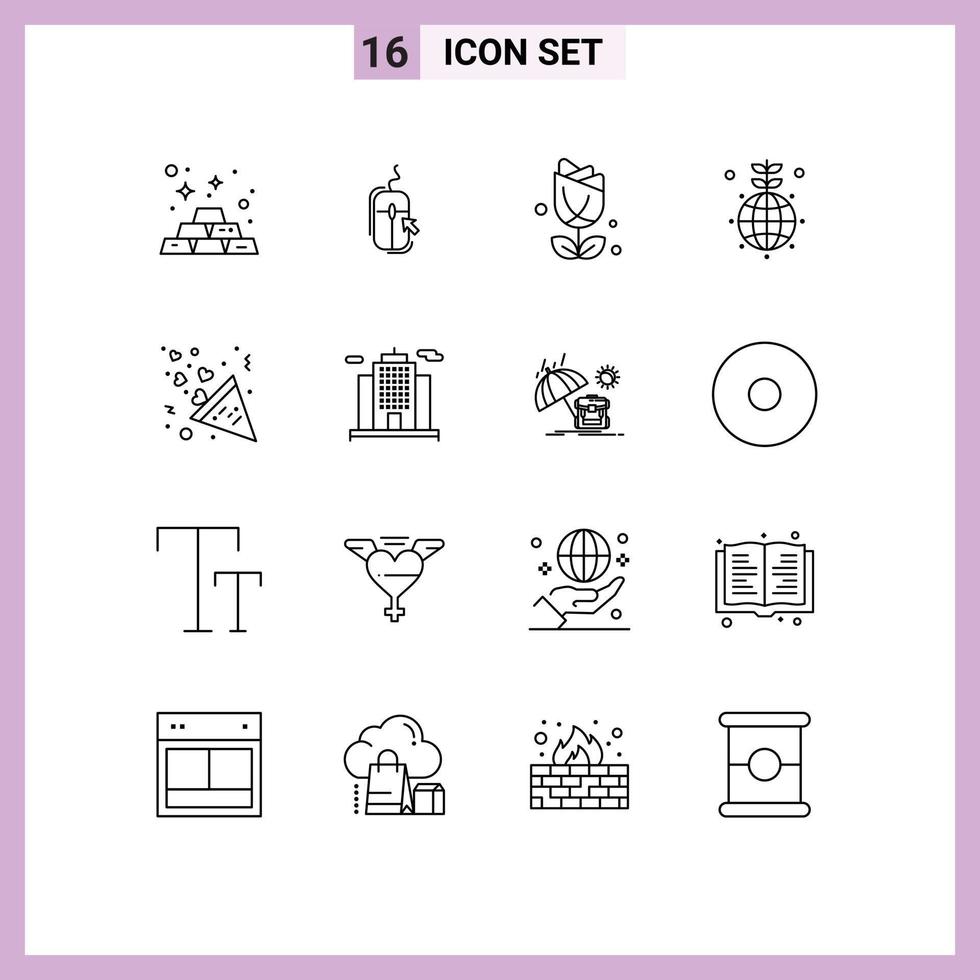 Universal Icon Symbols Group of 16 Modern Outlines of celebration world shopping globe plent Editable Vector Design Elements