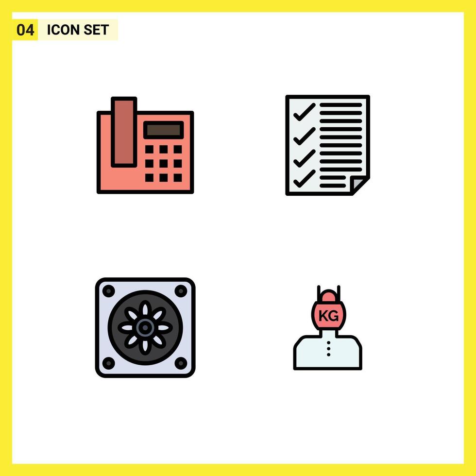 Pack of 4 Modern Filledline Flat Colors Signs and Symbols for Web Print Media such as phone fan check page life Editable Vector Design Elements