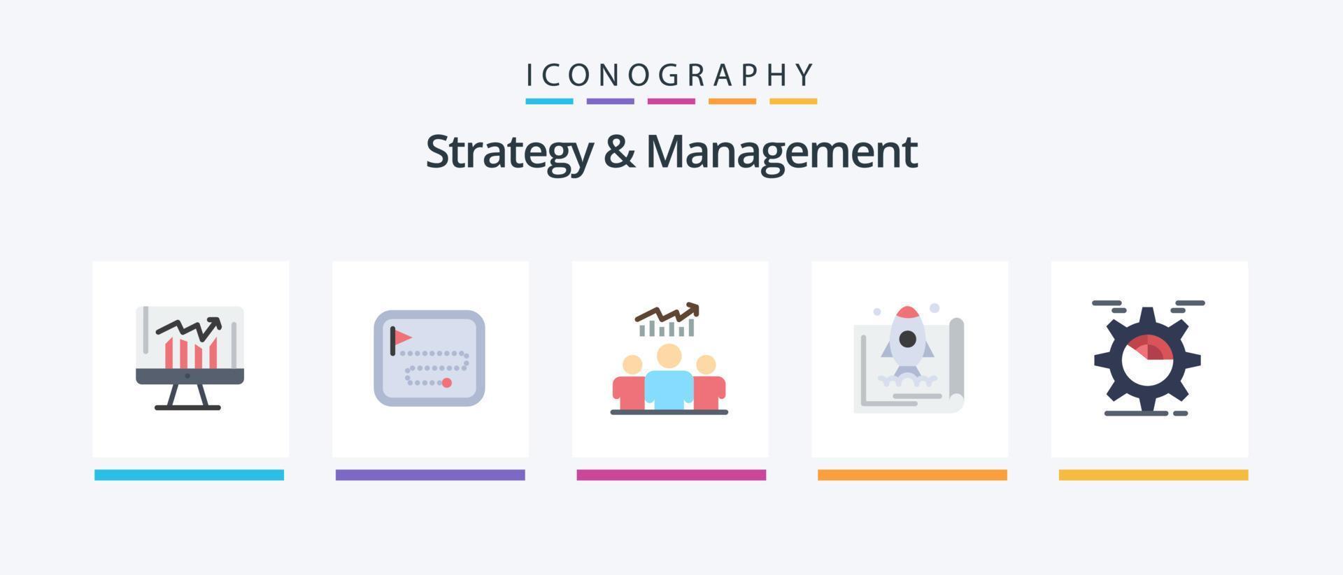Strategy And Management Flat 5 Icon Pack Including marketing. launch. flag. entrepreneur. chart. Creative Icons Design vector