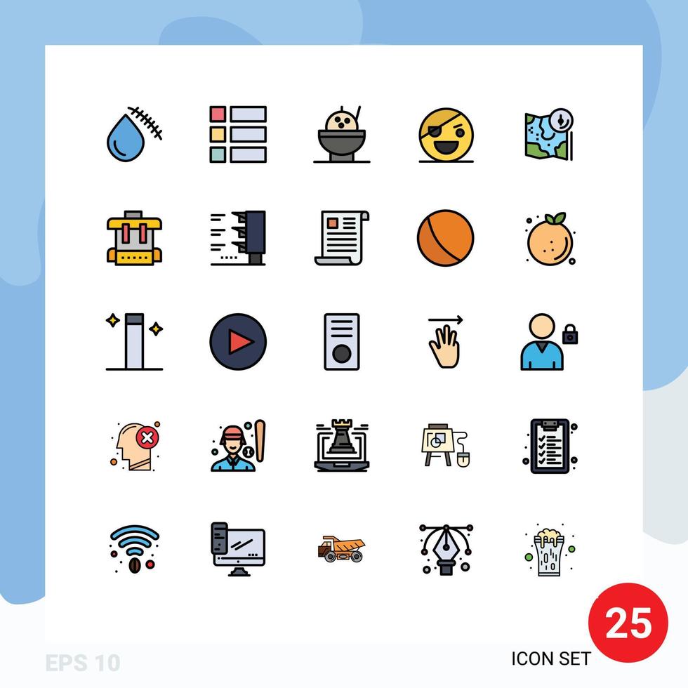 Modern Set of 25 Filled line Flat Colors Pictograph of google scary layout pirate horror Editable Vector Design Elements