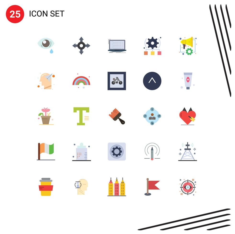Set of 25 Vector Flat Colors on Grid for speaker digital developer automation cogwheel Editable Vector Design Elements