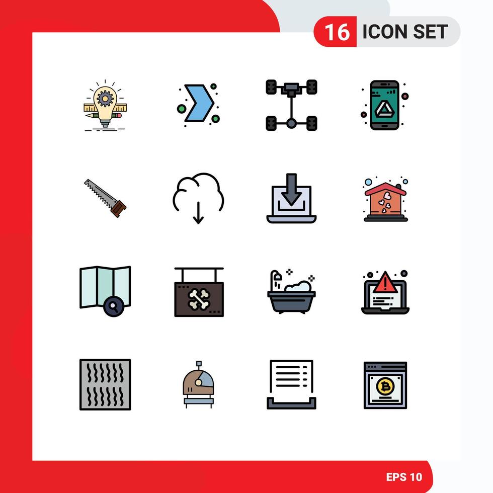 conjunto de 16 iconos modernos de la interfaz de usuario signos de símbolos para la mecánica de la unidad derecha de google sierra elementos de diseño de vectores creativos editables