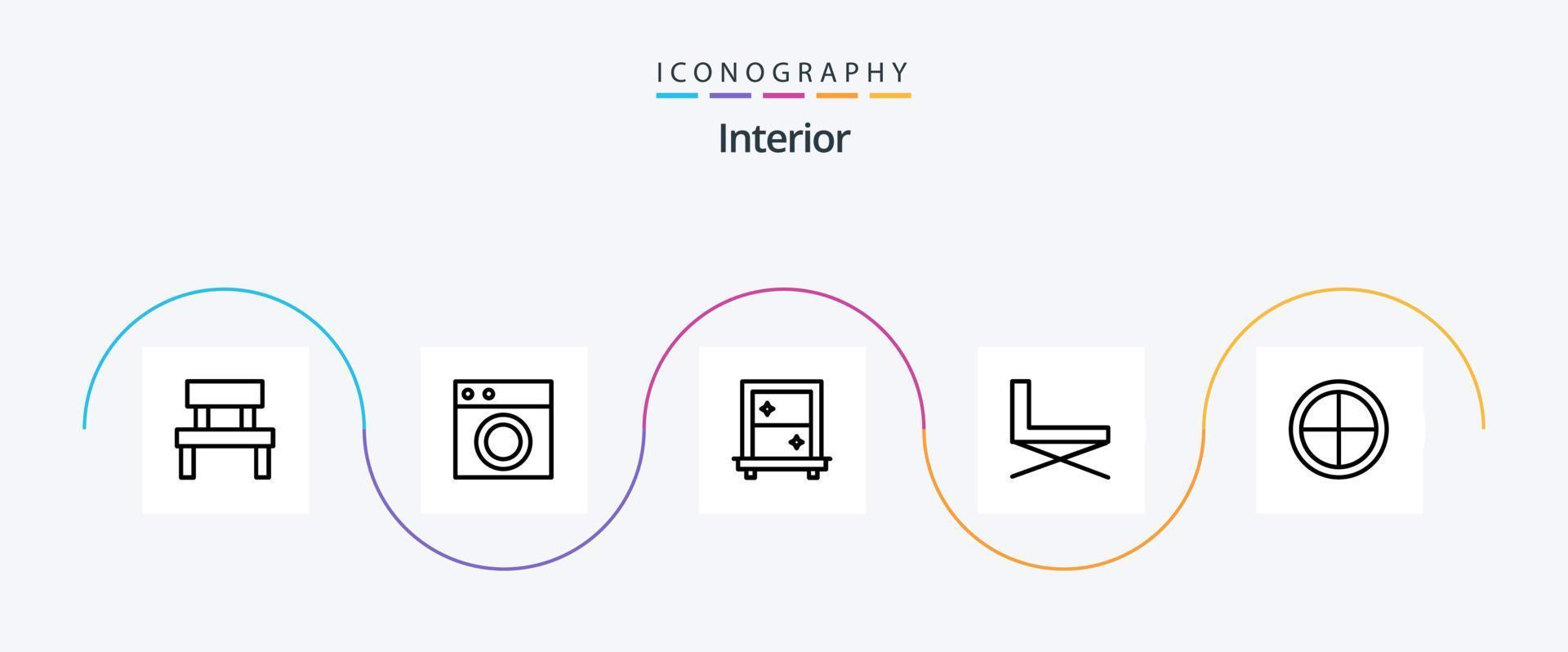 paquete de iconos de línea interior 5 que incluye sentarse. interior. máquina. mueble. espejo vector