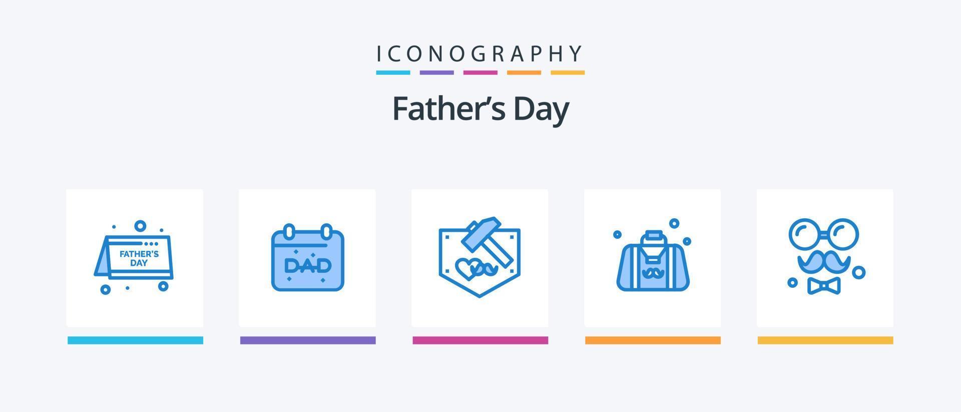 Fathers Day Blue 5 Icon Pack Including love. day. bag. brim. gentleman. Creative Icons Design vector