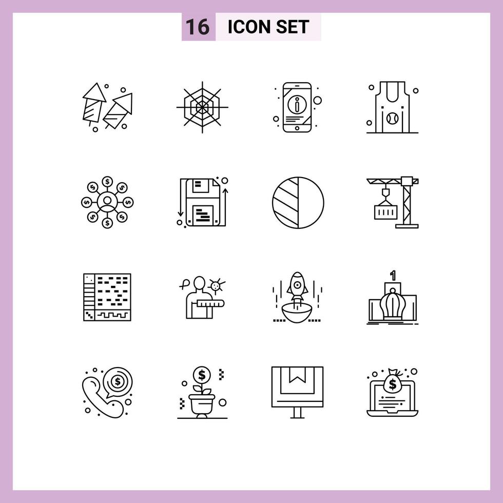 Set of 16 Commercial Outlines pack for user sports spider jersey phone Editable Vector Design Elements