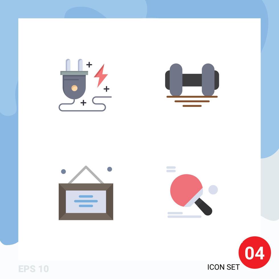 Set of 4 Vector Flat Icons on Grid for energy desk nature gym office Editable Vector Design Elements