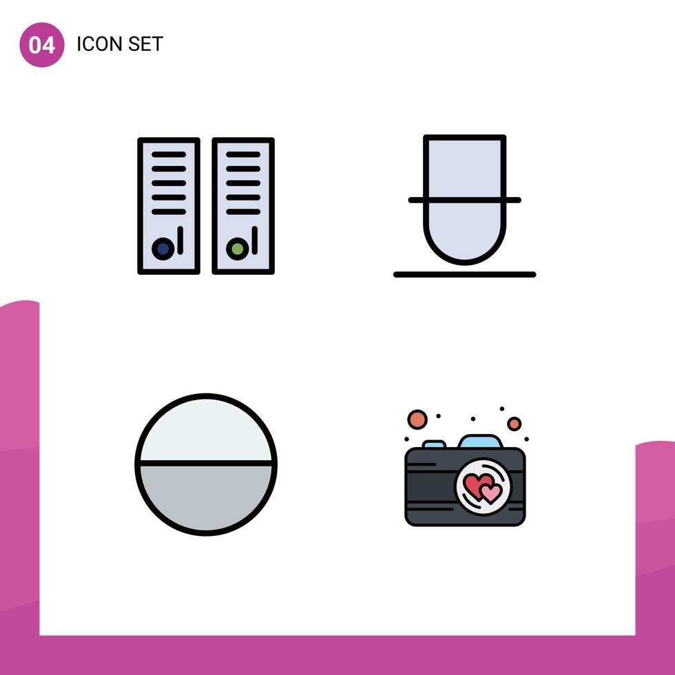 grupo universal de símbolos de icono de 4 colores planos de línea de llenado modernos de elementos de diseño vectorial editables de cámara humana de escuela de píldoras de casillero de gimnasio vector
