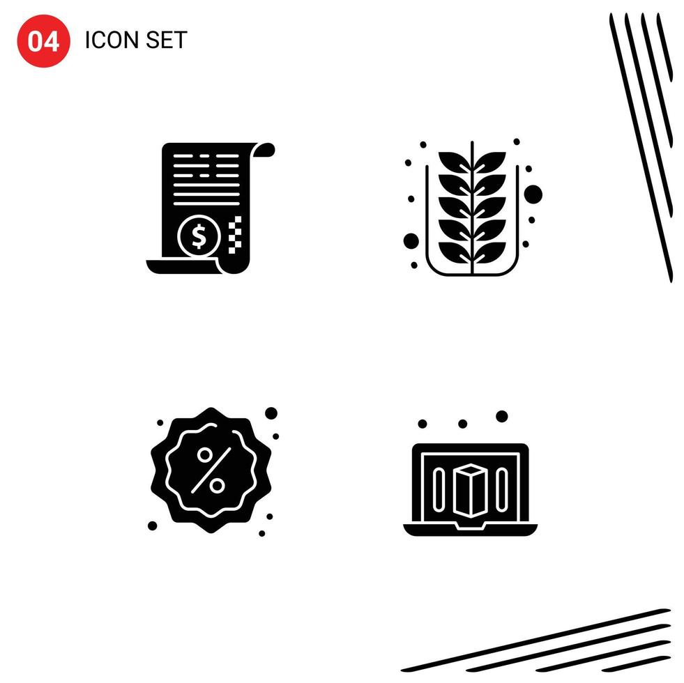 4 Universal Solid Glyphs Set for Web and Mobile Applications file badge finance leaf sale Editable Vector Design Elements