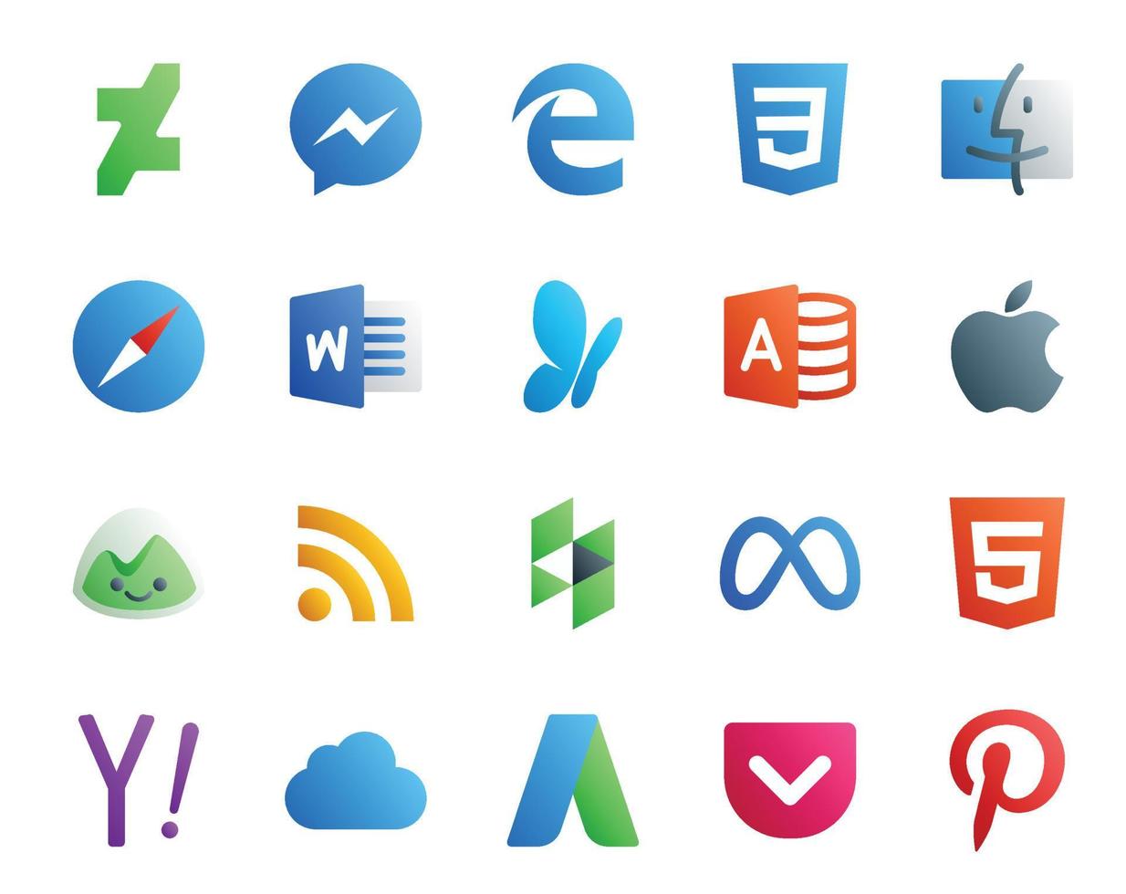 20 Social Media Icon Pack Including yahoo facebook msn meta rss vector