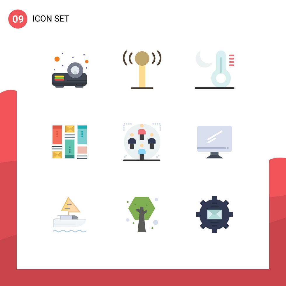 Mobile Interface Flat Color Set of 9 Pictograms of man team night user wirefram Editable Vector Design Elements