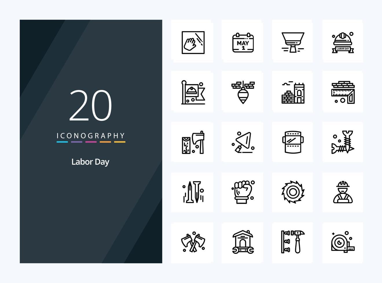 20 Labor Day Outline icon for presentation vector