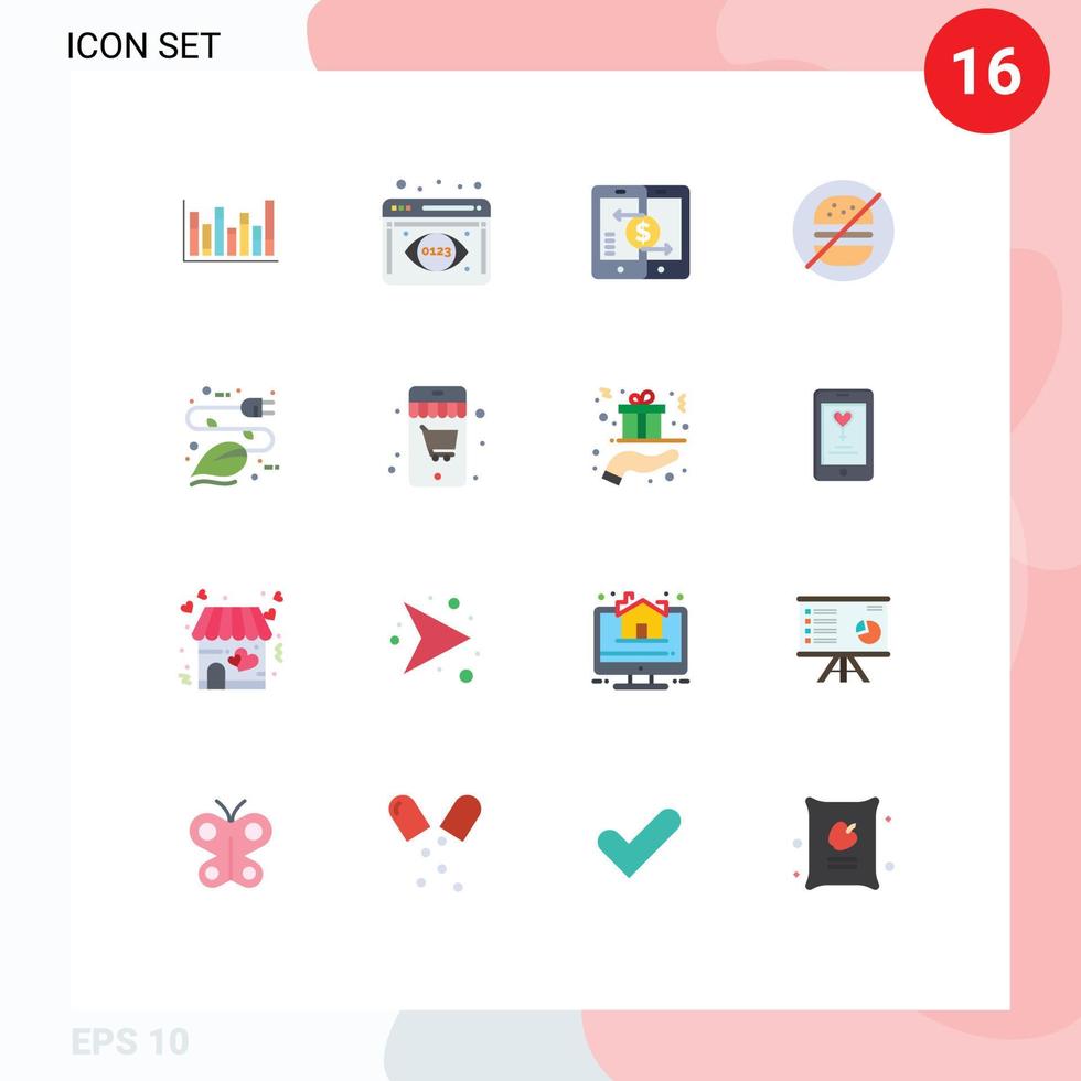 Flat Color Pack of 16 Universal Symbols of graph payments down data visualization smartphone Editable Pack of Creative Vector Design Elements
