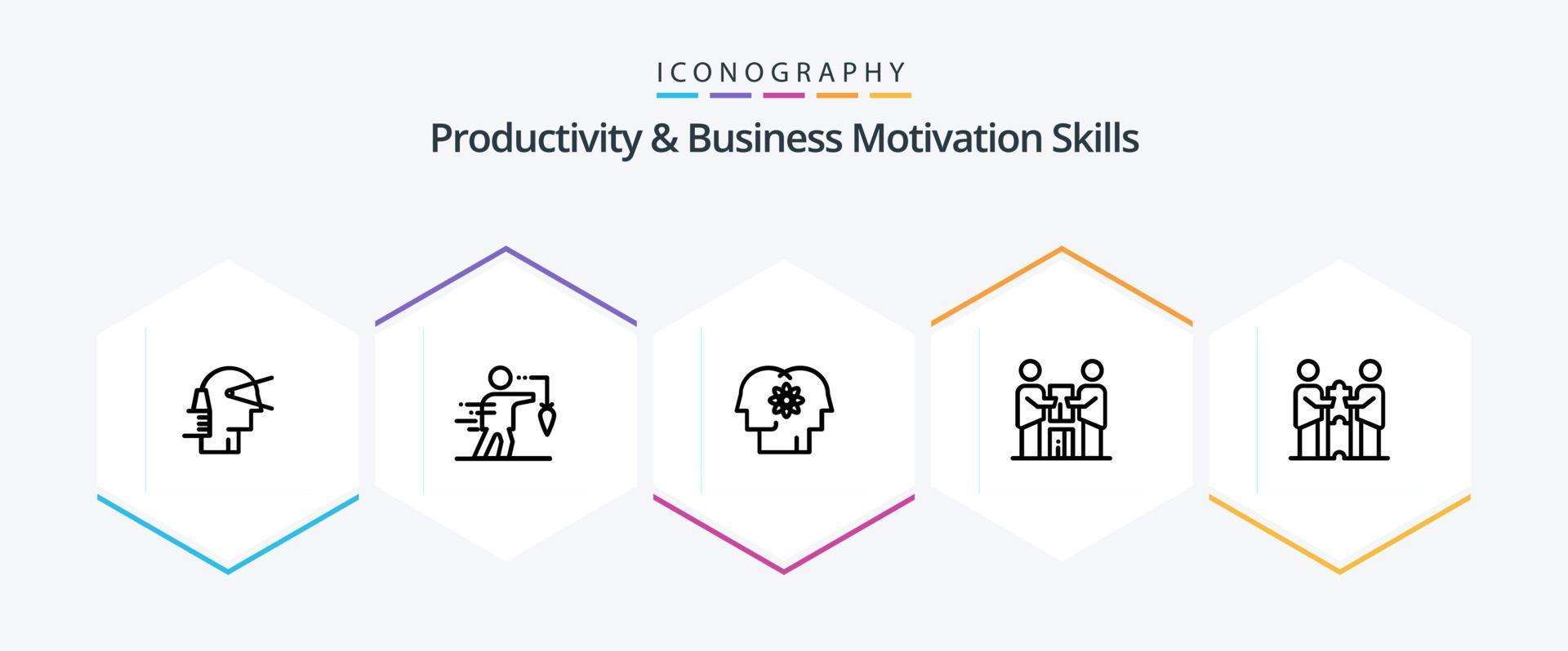 habilidades de productividad y motivación empresarial Paquete de iconos de 25 líneas que incluye socios. negocio. falso. gente. mejora vector