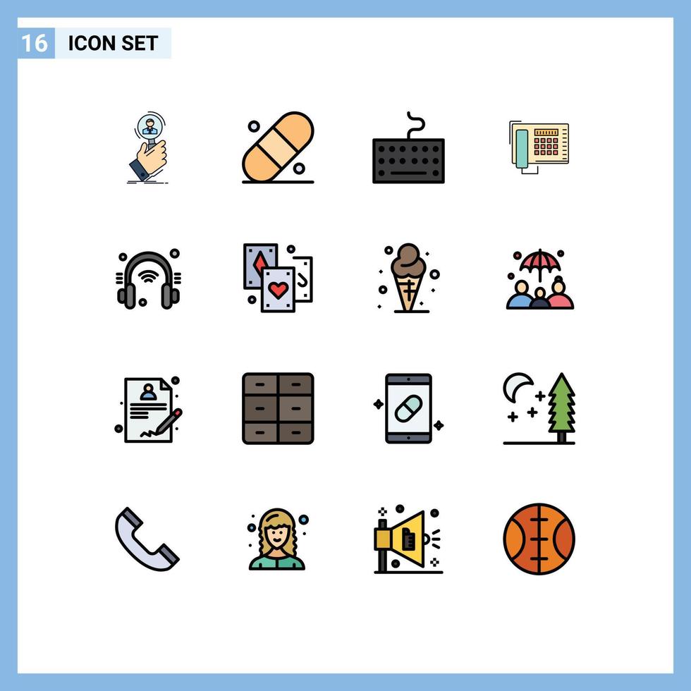 Pictogram Set of 16 Simple Flat Color Filled Lines of internet headphone hardware call fax Editable Creative Vector Design Elements
