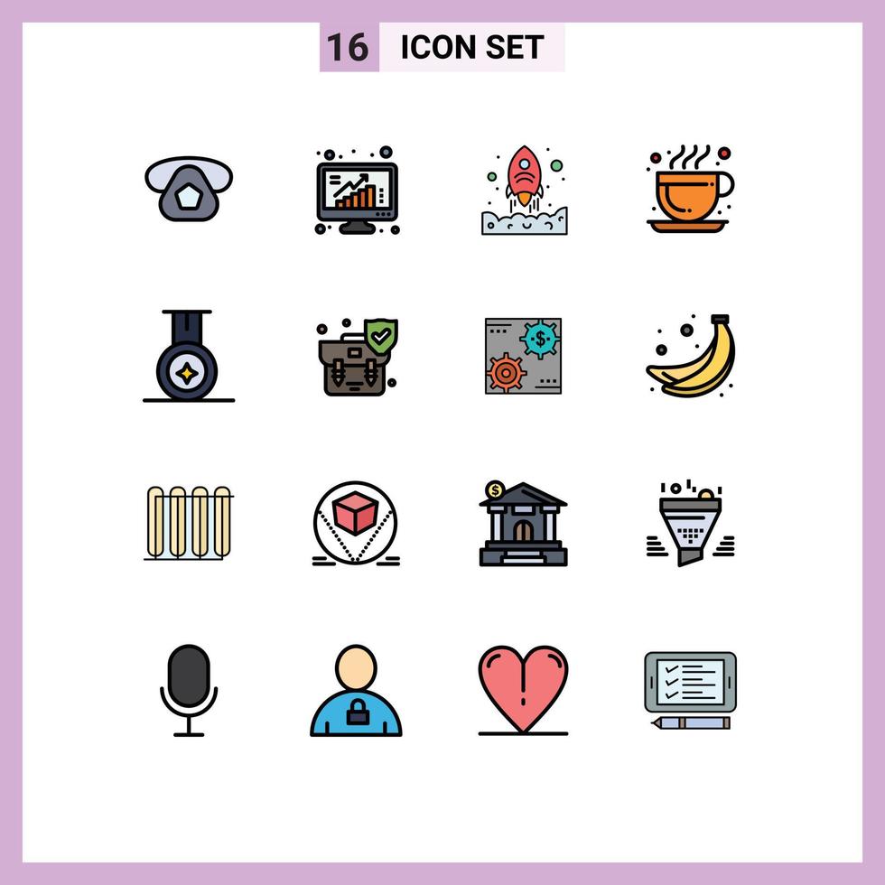 Universal Icon Symbols Group of 16 Modern Flat Color Filled Lines of sport hot coffee data coffee up Editable Creative Vector Design Elements