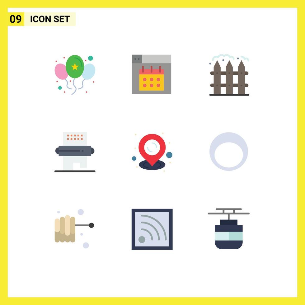 conjunto moderno de 9 colores planos y símbolos, como mapa, comida, comida de granja, cocina, elementos de diseño de vectores editables