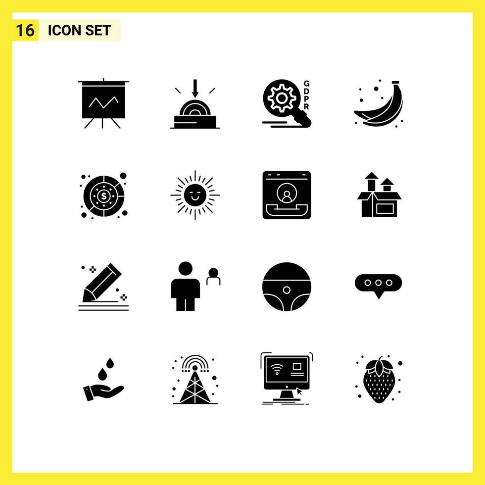 16 Solid Glyph concept for Websites Mobile and Apps beach management search graph fruit Editable Vector Design Elements