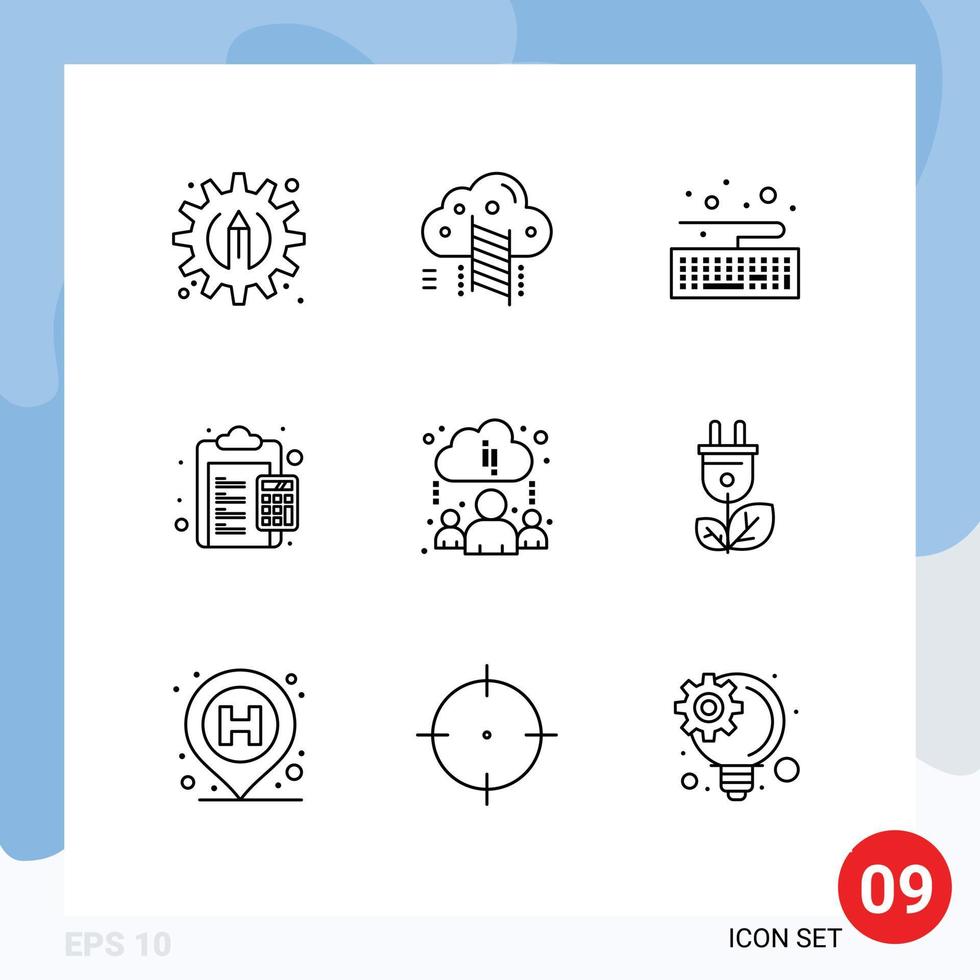 Pictogram Set of 9 Simple Outlines of online cloud keyboard payable charge Editable Vector Design Elements