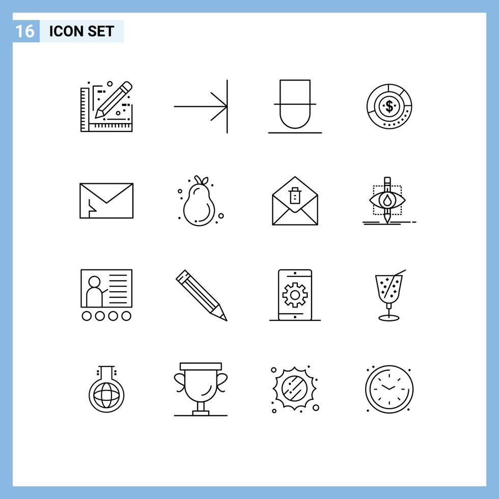 Universal Icon Symbols Group of 16 Modern Outlines of report finance human chart analysis Editable Vector Design Elements