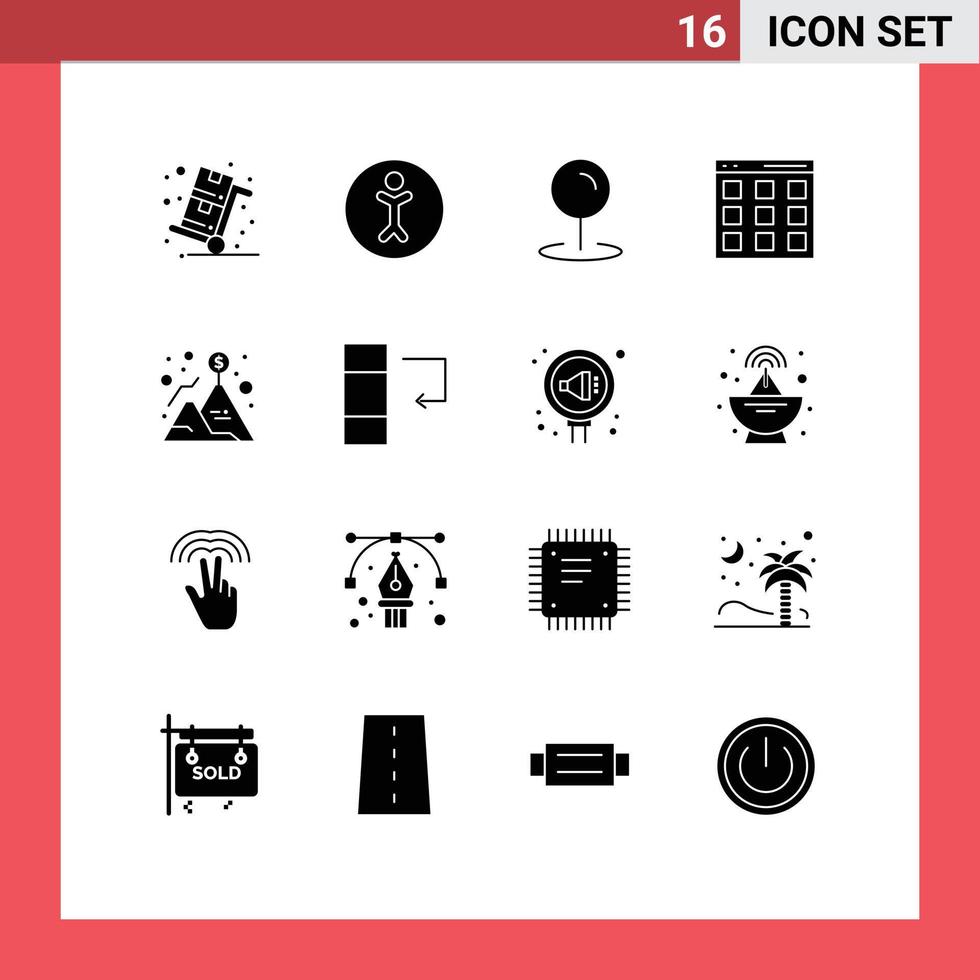 conjunto de 16 iconos de interfaz de usuario modernos signos de símbolos para elementos de diseño de vector editables de interfaz de usuario de ubicación de logro de montaña