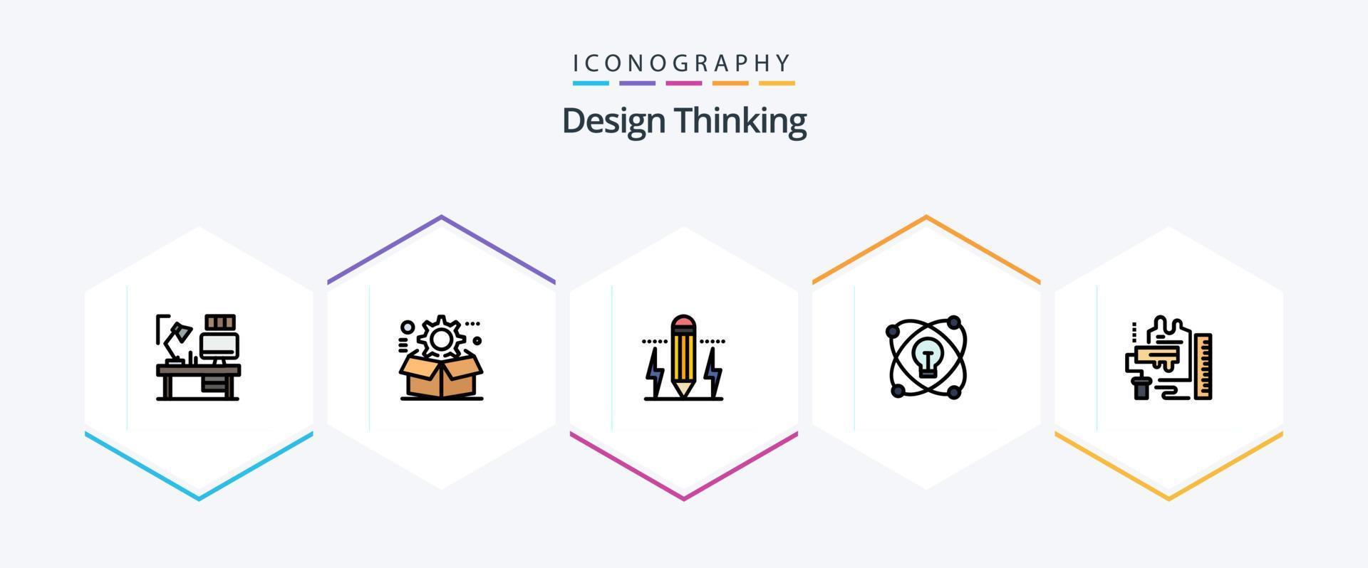 Design Thinking 25 FilledLine icon pack including lightd. idea. setting. light. edit vector