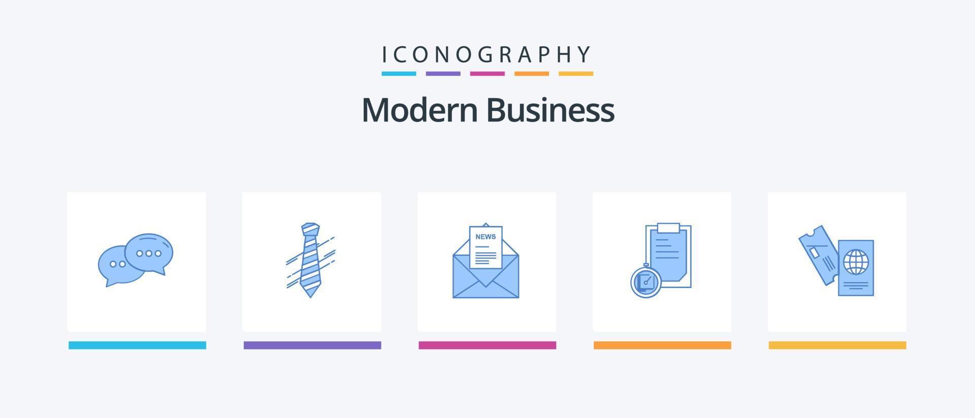 Modern Business Blue 5 Icon Pack Including time. business. interview. deadline. corresponding. Creative Icons Design vector
