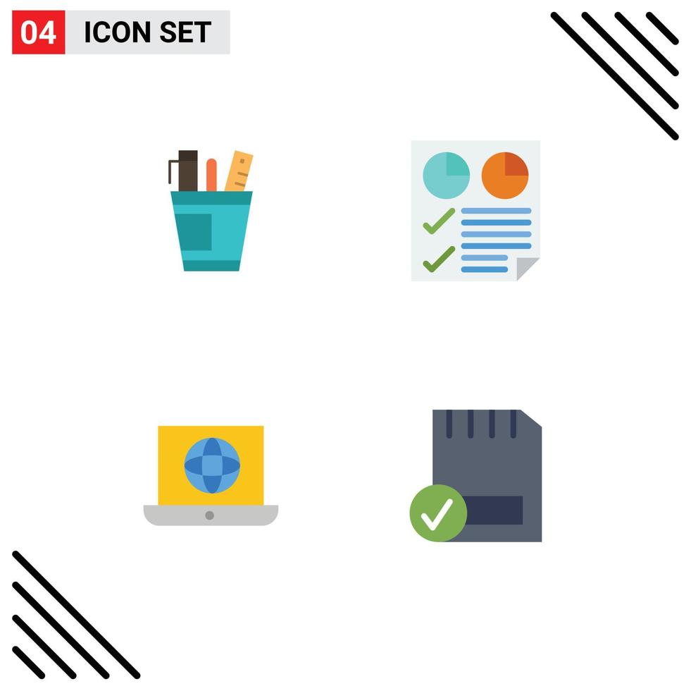 Set of 4 Commercial Flat Icons pack for pen page organizer tools two Editable Vector Design Elements