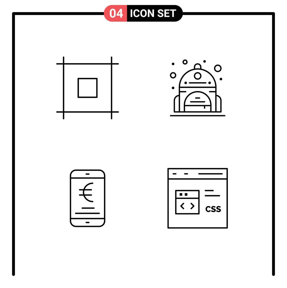 Set of 4 Modern UI Icons Symbols Signs for layout online school mobile code Editable Vector Design Elements