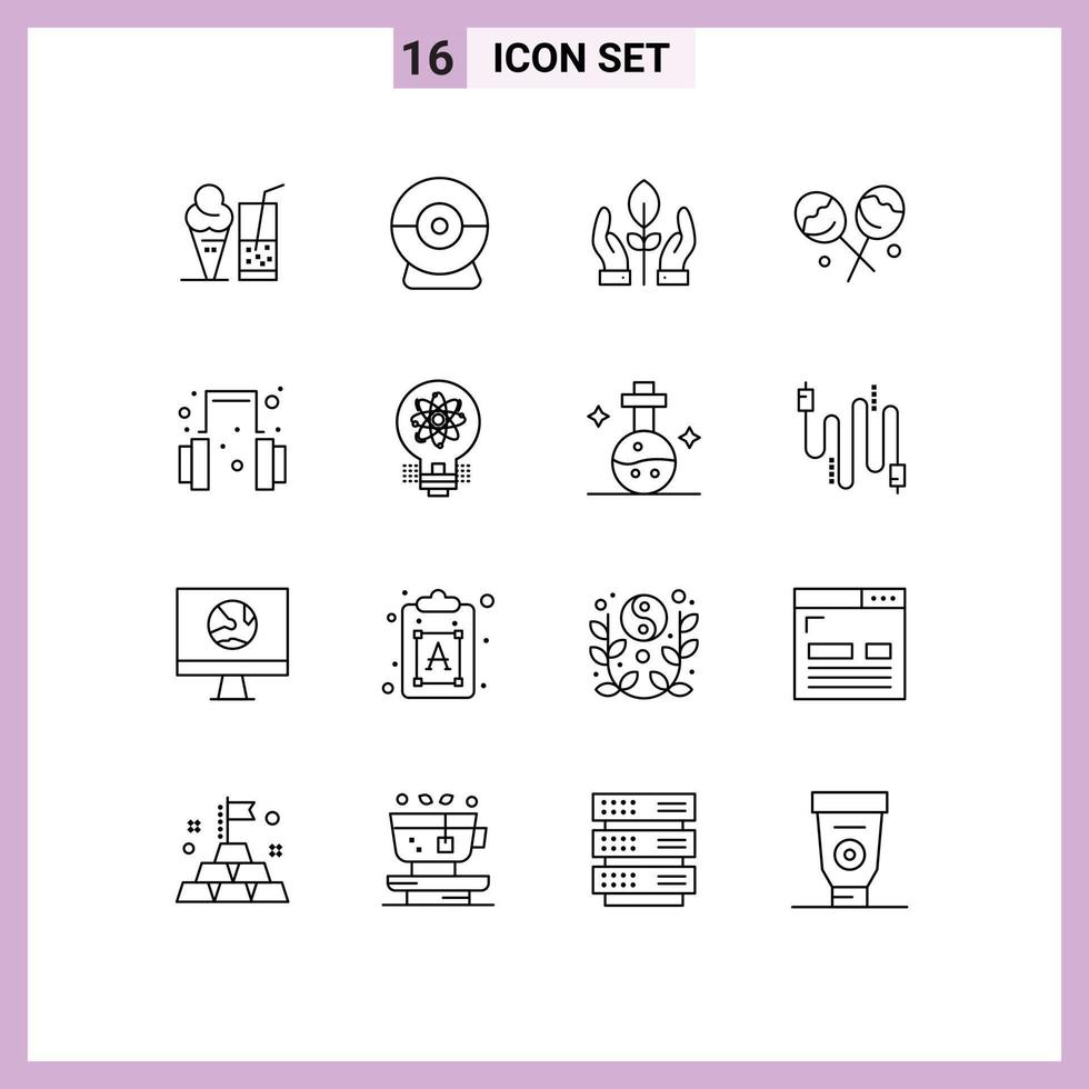 Editable Vector Line Pack of 16 Simple Outlines of idea help plant headset confectionery Editable Vector Design Elements