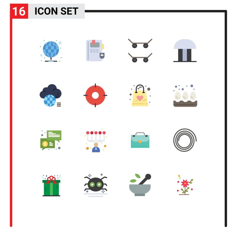 16 Universal Flat Colors Set for Web and Mobile Applications hosting building server knowledge court building Editable Pack of Creative Vector Design Elements