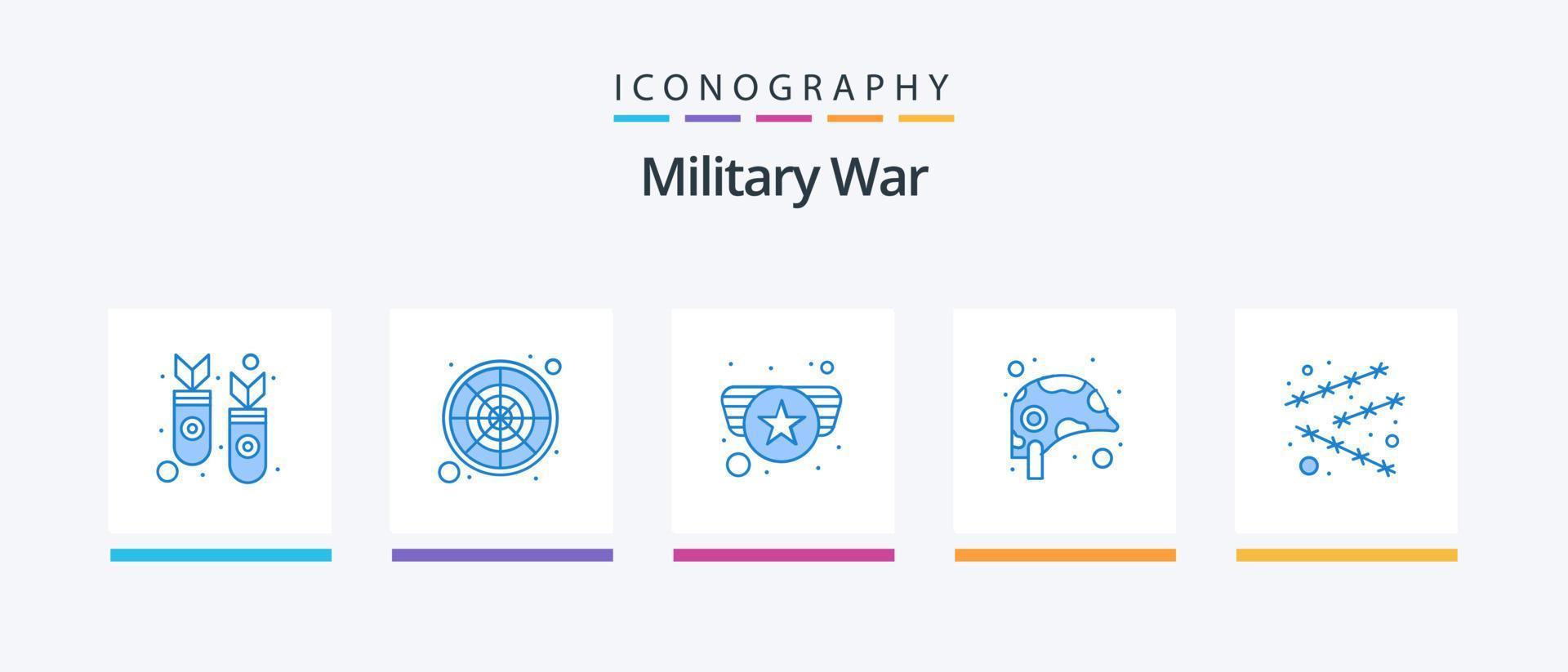 paquete de iconos de guerra militar azul 5 que incluye peligro. militar. ejército. casco. equipo. diseño de iconos creativos vector