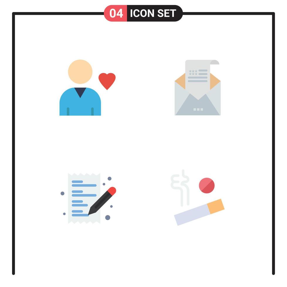 User Interface Pack of 4 Basic Flat Icons of favorite list email invitation shopping Editable Vector Design Elements