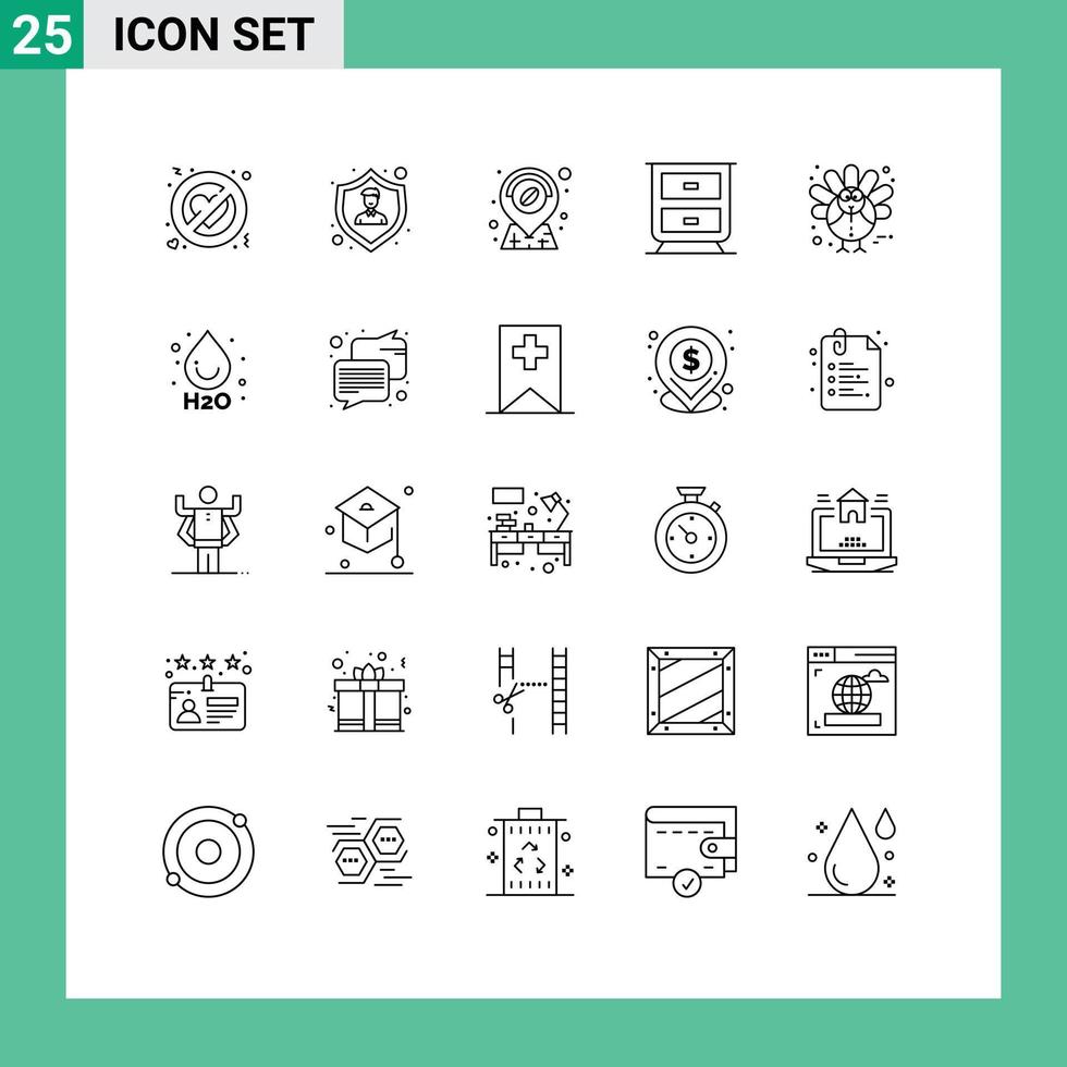Modern Set of 25 Lines and symbols such as drop thanksgiving coffee holiday interior Editable Vector Design Elements