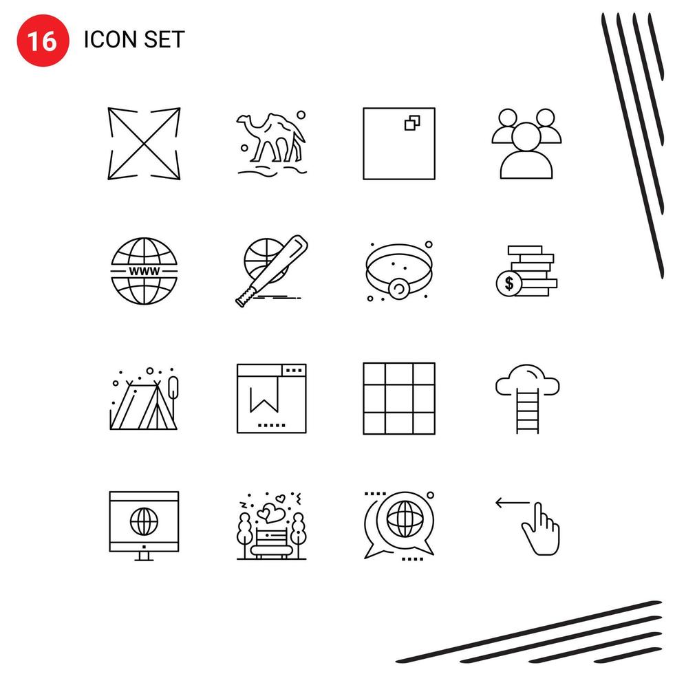 Group of 16 Outlines Signs and Symbols for baseball system full screen security teachers Editable Vector Design Elements