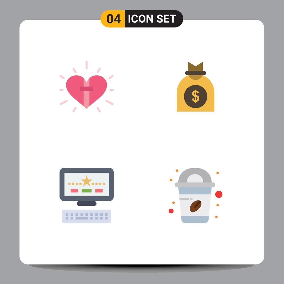 grupo de 4 iconos planos, signos y símbolos para el amor, computadora, dinero cristiano, teclado, elementos de diseño vectorial editables vector